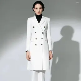 Men's Suits Fashion White Long Women Pants Slim Fit Double Breasted Office Female Sportswear Two Pieces Jacket Sets