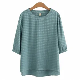 plus Size Women Blouses 2023 Summer Short Sleeve Lyocell Tops Loose Tees Oversized Curve Clothes S52-8200 b479#