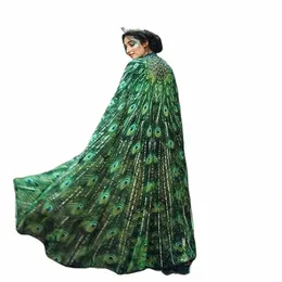 szal Cape szyff cienki szal płaszcz Kobiety Nowy pawie LG Ogon zielony koronkowy kostium tańca okrągła klapka Półka długość Dr G5r5#