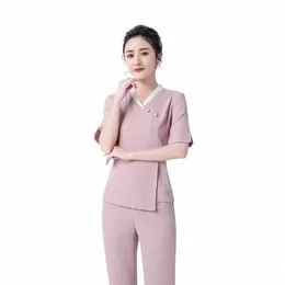 Beauty Sal Spa Uniform Women's Middle Sleeves Solid Color Overalls Waitres kinesiska Eleganta Workwear Hotel Uniforms Y0DS#