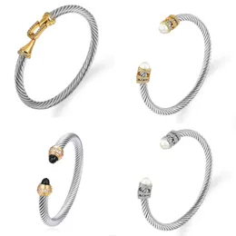 Serie DY Designer di fascia alta Classico Argento 925 Gioielli di lusso di alta qualità Anello Yaman Polsino intrecciato Bracciale con ciondoli Bracciale da donna e da uomo 7MM Linea con gancio in metallo Regalo