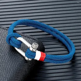 Urok bransoletki Mkendn Nautical for Men Double Strand Surfer Rope Bransoletka Stael Stal nierdzewna Kotwica ręcznie robiona idealna prezent Syn