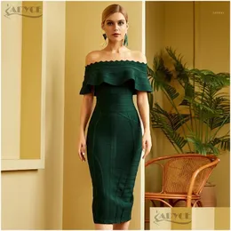 Vestidos Casuais Básicos Adyce Novo Verão Mulheres Verde Off Shoder Bandage Vestido Y Manga Curta Midi Club Celebridade Noite Runway Party Dre Dhm0T