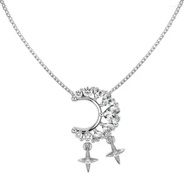 سلاسل STL Cross Border S925 Sterling Silver Necklace with Women's Hollow Moon Design Heart heart zirconia inlay رائعة