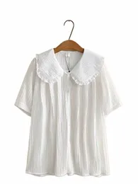Ubrania w rozmiarze dla kobiet w letnim krótkim rękawie Koszulka Dolka Premium Cott Fabot z wzorem żakardowym Duże topy K6sc#
