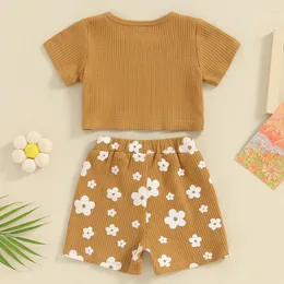 Set di abbigliamento Born Baby Girl Abiti estivi Waffle Knit Manica corta Stampa floreale Crop Top Pantaloncini 2 pezzi Abito casual