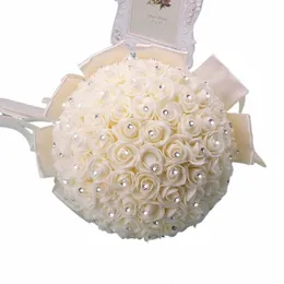 Wedding Fake FRS Bridal Bouquets Druhna Rose Centerpiece Bride Hortangea sztuczna biała lilia Dolley Valley V0AK#