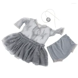 مجموعات الملابس 3pcs مولودة Pography Props Baby Girl Lace Dress Infant Toddler Po