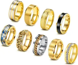 9st Titanium Band Rings för män Kvinnor Cool fidget Spinning Chain Ring Anxiety Relief Fashion Enkelt Bröllop Engagement Black Ring Bottle Opener Set