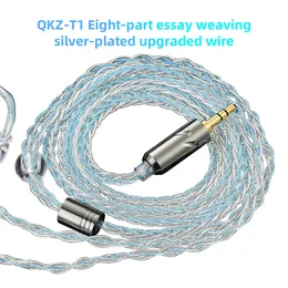 QKZ T1 8 Rdzeń TC Srebrny Zaktualizowany kabel druciany MMCX 2 PIN Zastosowanie dla QKZ ZXN ZXD ZXD ZX2 ZX2 ZX1 ZX3 3,5 mm słuchawki