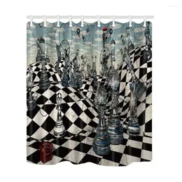 Cortinas de chuveiro arte criativa fantasia xadrez cortina resistente ao mofo tecido de poliéster decorações de banheiro ganchos de banho incluídos
