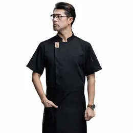hotel High-End Chef Uniform Short-Sleeved Work Clothes Men'S Women'S Spring And Summer Baking Restaurant Kitchen Din 082e#