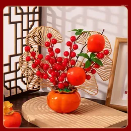 Vases 2024 Housewarming Decoration Persimmon Shaped Ceramic Jar Decor Of Moving Ceremony For Houses Ornaments Simulation Flowers