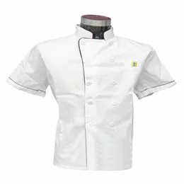 men Short Sleeve Double-breasted Chef Waiter Work Uniform Catering T-shirt Top For Kitchen Restaurant Food Serive Work Uniform B1Ss#