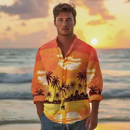 メンズカジュアルシャツココナッツツリーハワイリゾートシャツバケーションビーチフローラルランドスケープ半袖ボタン印刷
