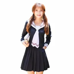 LG Sleeve Japanische Korea Mädchen Schuluniform Studenten Anzug Campus Weibliche Naval College Stil Sailor Kostüm n84Q #