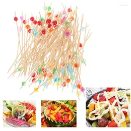 Forks 100pcs Colorful Beads Bamboo Fruit Sticks For Decoration Cocktail Salad Snack Sandwich Buffet Toothpicks Fountain Wedding Party