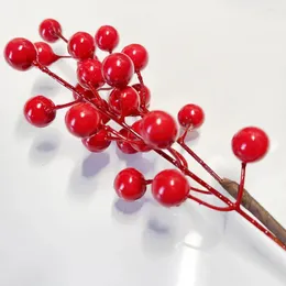 Fiori decorativi Composizione floreale artificiale di Natale Decorazione Fagiolo rosso Ramo di frutta Ghirlanda Albero appeso falso