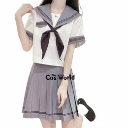 Japonês Roxo Preppy Manga Curta Verão Terno de Marinheiro Tops Saias Básicas JK Uniforme Escolar Classe Estudantes Pano Y8Hn #