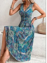 Abito estivo Boho Donna Fahsion Senza maniche Stampa Abiti da festa in spiaggia Elegante Abito casual da vacanza femminile per le donne Robe Femme 240321