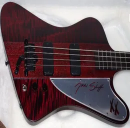 Rare 4 Strings Bass Fire Thunderbird Nikki XX Signature Wine Red Flame Maple Top Electric Bass Guitar EMG Pickups Black Hardware1422747