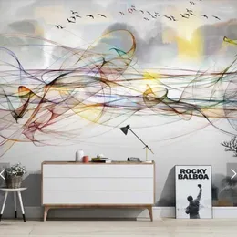 Wallpapers 3D abstrato listra linha criativa estilo de fumaça impresso po mural tv fundo casa decoração murais personalizar