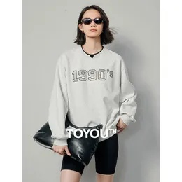 Toyouth Women Letter Pearl Beaded Sweatshirt 2024 Spring O Neck Long Sleeve American Casty Style Pullover Hoodies Tops 240329