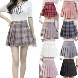 2021 New Spring Plus Size S-2XL Women High Weist Pleate Skirt Japanese School Plaid Skirt Uniform Studet