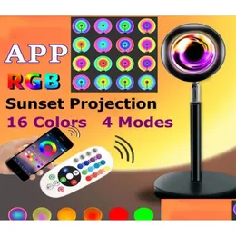 Light Lights 16 Colors Bluetooth Sunset Lamp Projector RGB LED LID TUYA SMART APP SMART التحكم عن بُعد الديكور غرفة نوم هدية 390 OTUPJ