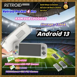 Retroid Pocket 4 Pro Handheld 4,7 tum handhållen videospel Retro Player 8G+128 GB RP4 Android 13 WiFi 6.0 512G Console PSP PS2