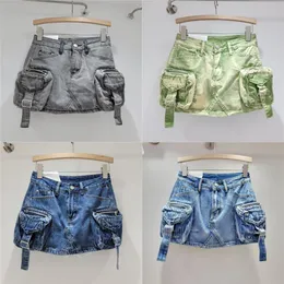 saia de grife de jeans de designer y2k street retro estilo grande design de bolso jeans curta mulher mulher verão nova menina quente altura aline saia curta