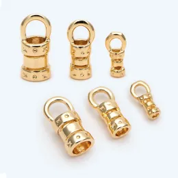 20Pcs Brass 18K Gold Plated Crimp End Caps with Loop Cord Tube Barrel Ends Cap for Leather Cords And Chains Diy Jewelry Making