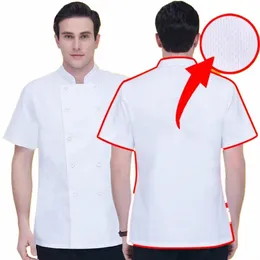 Chef de cozinha Uniforme Bakery Food Service Cook Malha Voltar Gola Camisa de Manga Curta Respirável Double Breasted Chef Roupas 373I #