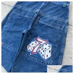 Męskie spodenki Hip Hop retro 7 graficzny workowate jeansowe gym streetwear jnco y2k spodnie harajuku gotyckie mężczyzn koszykówka krótka dostawa dostawy DH24O