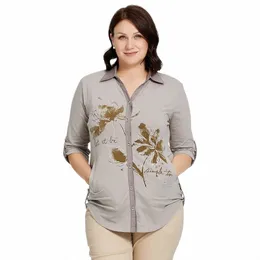 Camicette della camicia delle donne di Astrid 2023 Abbigliamento elegante da ufficio Plus Size Fi Cott Risvolto Stampa Camicia casual da donna Top femminile H9OM #