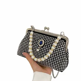 Handtaschen für Frauen Designer Luxus Rhineste Diamds Abendkupplung Kette Shell Umhängetasche Glänzende Perlentasche Party Geldbörse E8ST #