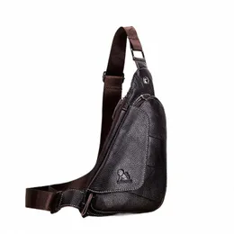 Nya mäns topplager Cowhide äkta läder fi retro mini en axel triangel crossbody dragkedja design liten man bröstväska y9li#