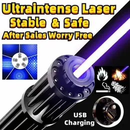 2024 B017 Caneta Ponteiro Laser Azul Corpo Estendido Azul Lazer Feixe Visível Foco Ponteiro Laser Ajustável com Caixa de Alumínio de Luxo (Pacote A)