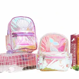 Przezroczysty plecak regulowany pasek na ramię Wodoodporny syrena Fishtail Shell Girls Teenage School Book Bag Statiers 46BT#
