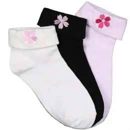 Pamuk Sakura İşlemeli Çorap Kızlar için JK üniforma Okulu Dr Sevimli Kısa Çoraplar Kiraz Çiçekleri Çoraplar Üniforma Aktarları C9PR#