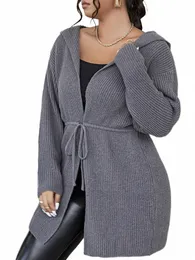 onelink Peacock Wool Grey Plus Size Women Open Cardigan Belt Drawstring Waist Hoodie Jacket Sweater Oversize Autumn Winter 2022 e1pf#