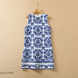 NUOVO 2024 2022 Summer Sleeveless Round Neck Blue Paisley e in porcellana bianca Stampa mini abiti mini abiti casual 22Q151638 ES