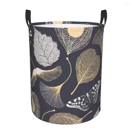 Laundry Bags Foldable Basket For Dirty Clothes Floral Ginkgo Biloba Leaves Storage Hamper Kids Baby Home Organizer