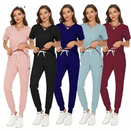 Beauty Sal Mulheres Uniformes de Trabalho Plus Size Ternos de Serviços de Saúde de Manga Curta Ternos de Trabalho Verão Fi Pet Scrubs Traje i7lk #