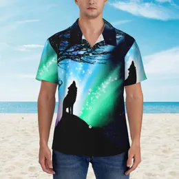 Camisas casuais masculinas Midnight Mountain Beach Camisa Mens Northern Lights Hawaii Manga Curta Design Elegante Blusas Oversize Presente