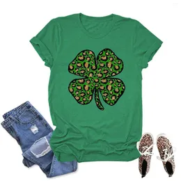 Damen-T-Shirts, Leoparden-Vierblättriges Kleeblatt-Aufdruck, Damen-Shirt, irisches Festival, St. Patrick Day, kurzärmelig, Street-T-Shirts, Tops, Sommergrün