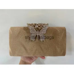 USES 2021 Rhinestone Butterfly Pattern Womens Clutch Bag Bag Evening Party Bridal Bridal Basts Counter Counter Bass Gold Bolso Mujer H240330