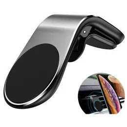 Cell Phone Mounts Holders Magnetic Car L Shape Air Vent Mount Stand Holder For Support Gps With Package Drop Delivery Phones Accessori Otsfh