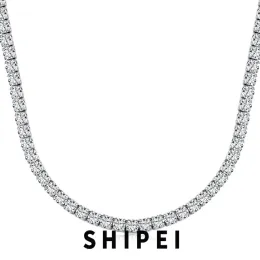 Ожерелья Shipei 925 Серебряное серебро 24 мм белый сапфир Gemstone Hip Hop Rock Tennis Chain Ожерелье для женщин