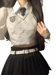 2023 novo estilo fi melhorado mulheres jk uniforme dr mulheres verão nova camisa de manga ed saia plissada conjunto de três peças s495 71qo #